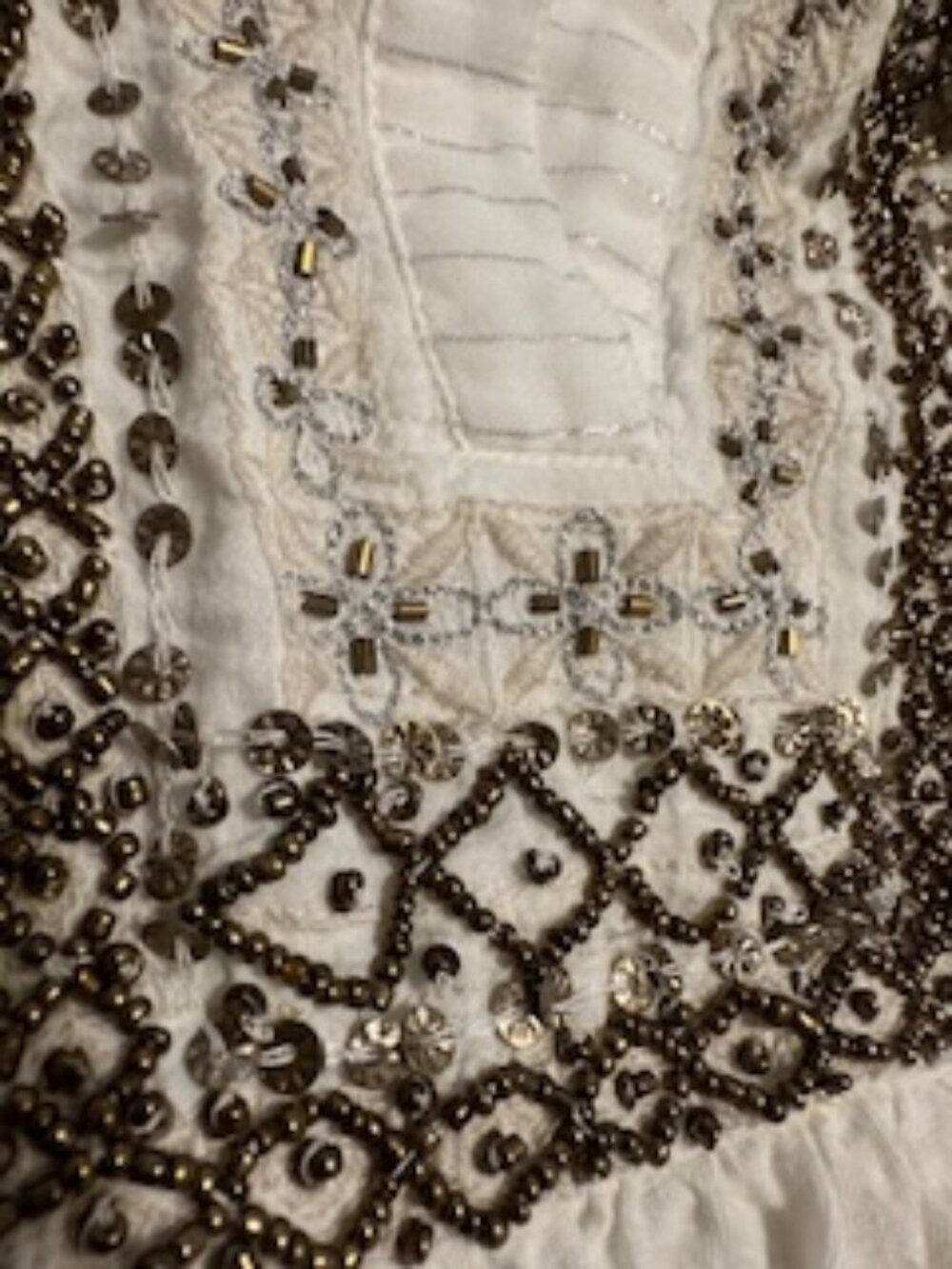 Anthropologie Meadow Rue. Beaded, off white, short sleeve shirt - Picture 2 of 6